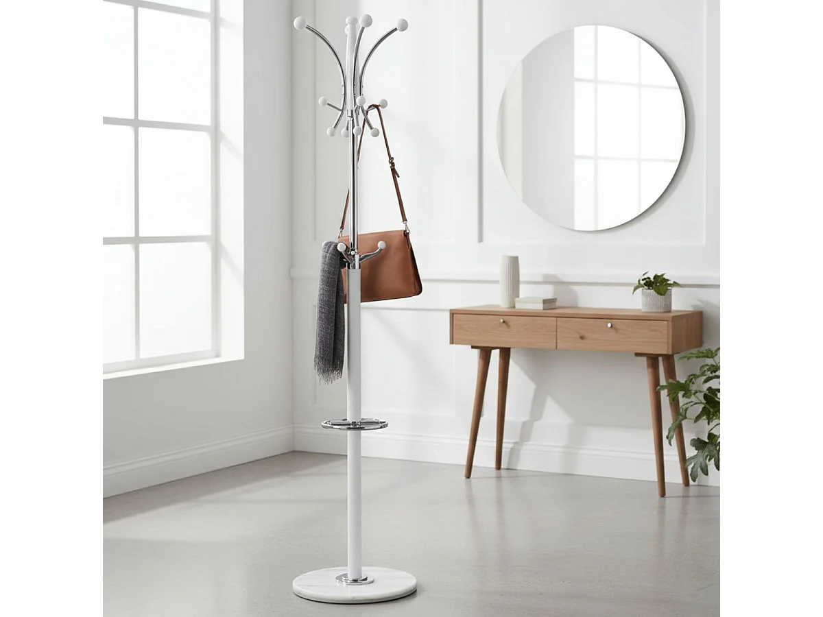 COLOMBE - Portemanteau Bois Massif Blanc et Chrome