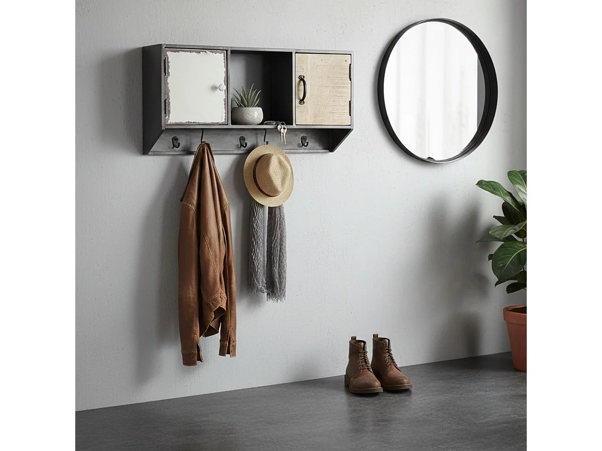 STAHL - Portemanteau Mural avec Etagère Murale 2 Portes 1 Niche