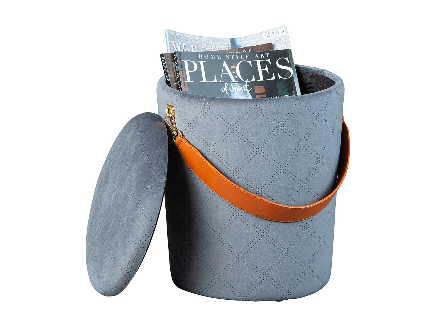 NAJOUA - Pouf avec Coffre et Lanière Gris