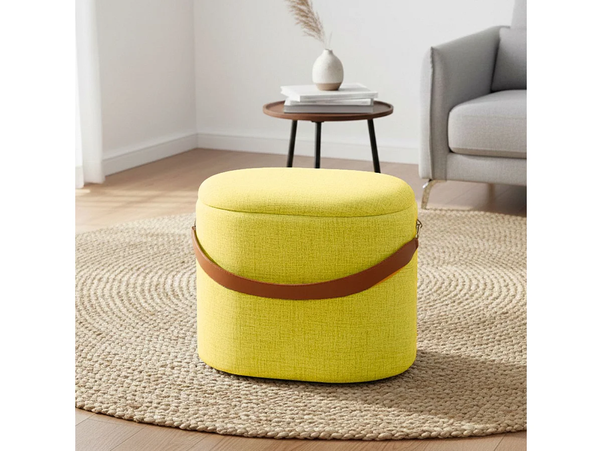 DEENA - Pouf avec Coffre et Lanière Jaune