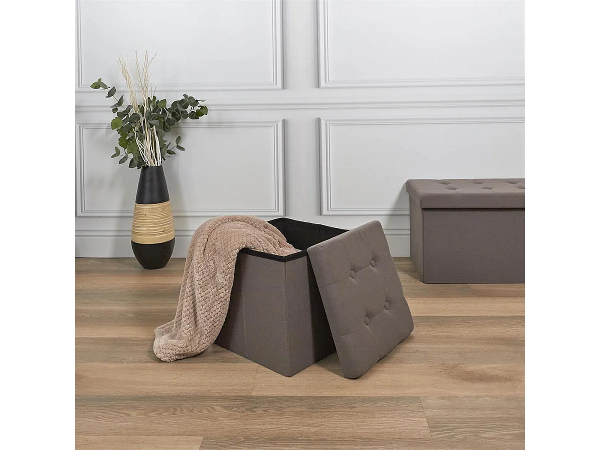 NORA - Coffre Pouf Pliable Capitonné Coloris Gris