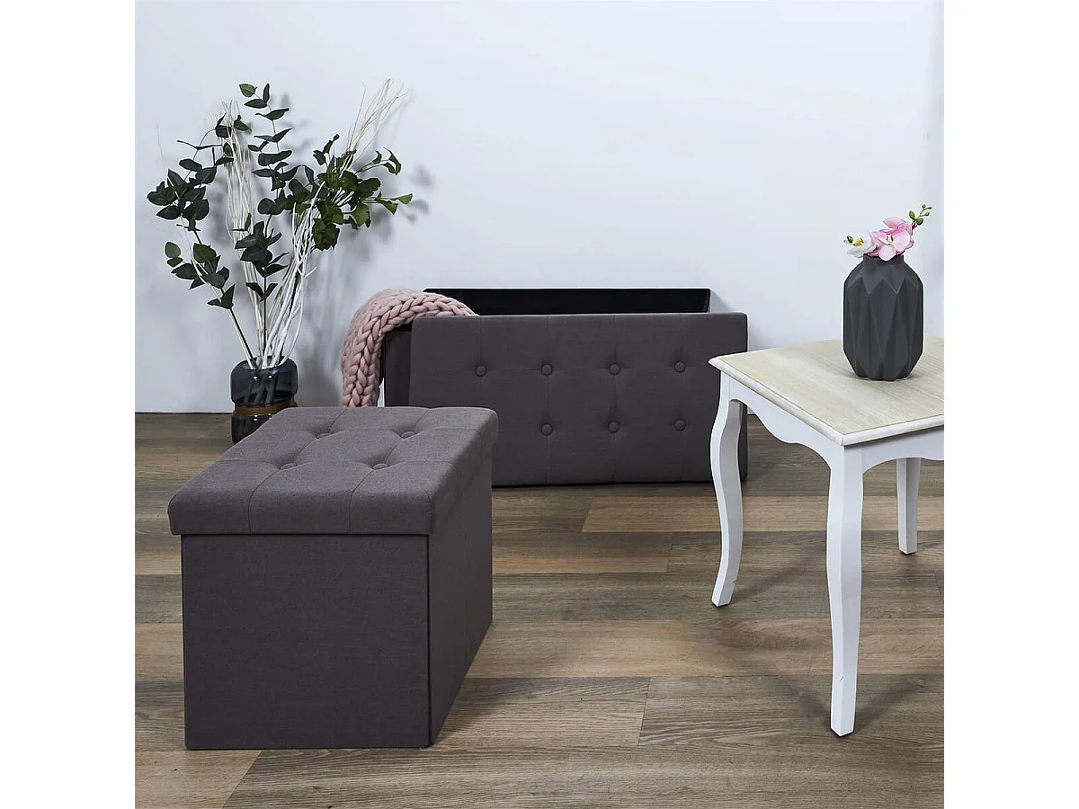 NORA - Coffre Pouf Pliable Capitonné Coloris Gris