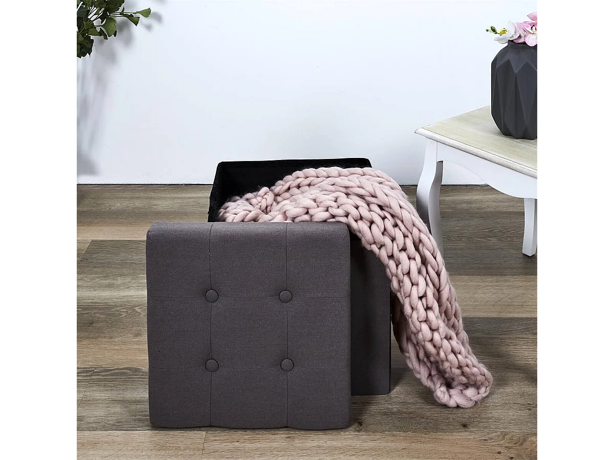 NORA - Coffre Pouf Pliable Capitonné Coloris Gris