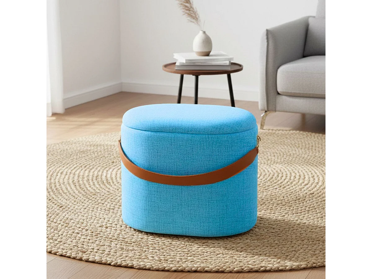 DEENA - Pouf avec Coffre et Lanière Bleu Océan