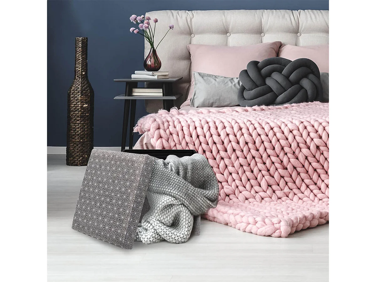 LOFF - Pouf-Coffre Pliable Gris Foncé Motif Géométrique