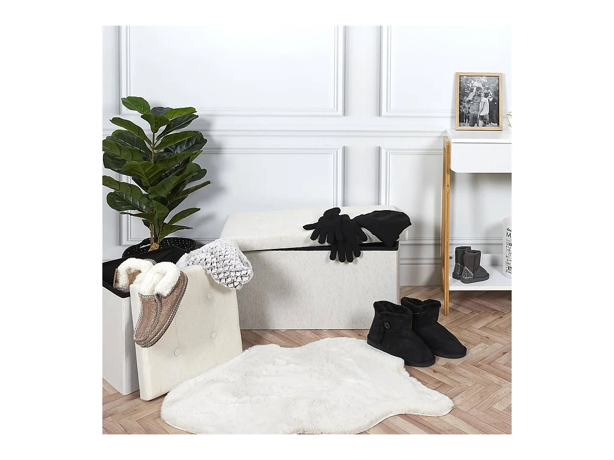 COLLA - Pouf-Coffre Pliable Capitonné Blanc Chiné