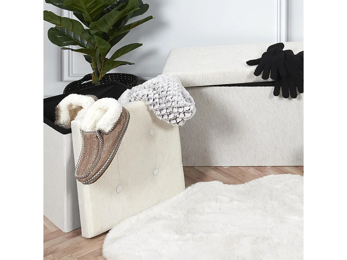 COLLA - Pouf-Coffre Pliable Capitonné Blanc Chiné