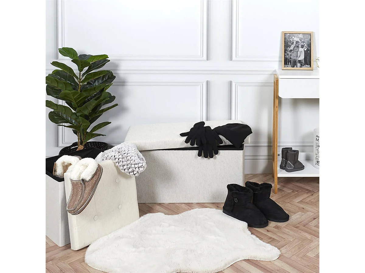 COLLA - Pouf-Coffre Pliable Capitonné Blanc Chiné