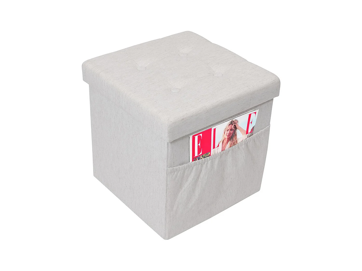 COLLA - Pouf-Coffre Pliable Capitonné Blanc Chiné