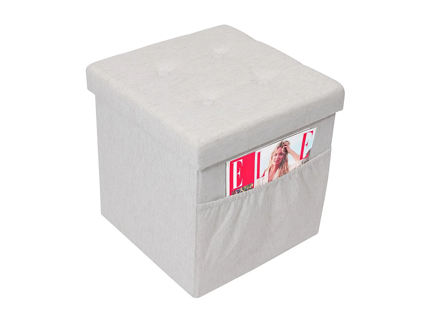 COLLA - Pouf-Coffre Pliable Capitonné Blanc Chiné