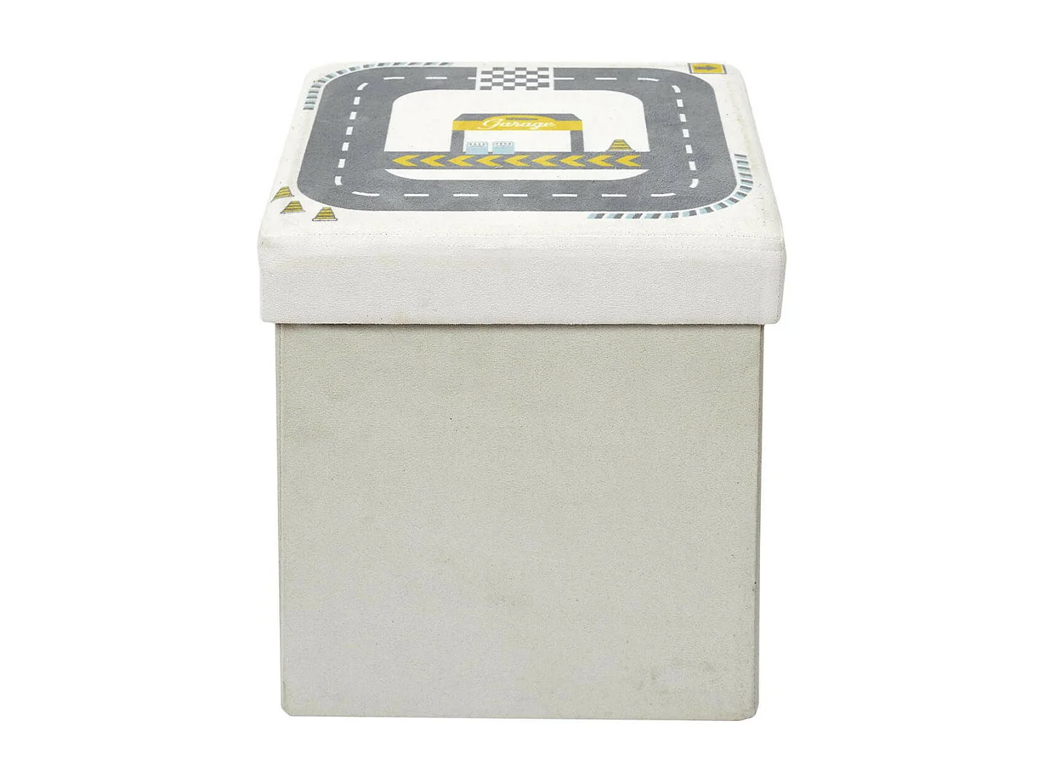 CHILD - Pouf-Coffre Pliable Velours Gris Clair Motif Circuit