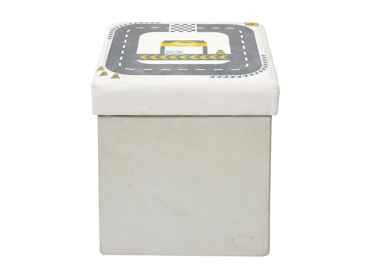 CHILD - Pouf-Coffre Pliable Velours Gris Clair Motif Circuit