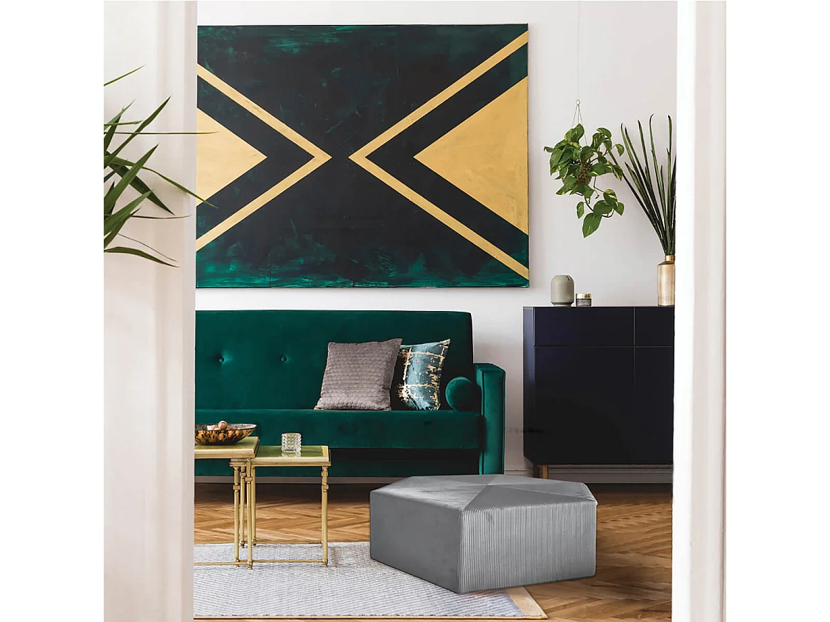 ALESSIA - Pouf Hexagonal 75cm Velours Côtelé Gris Foncé