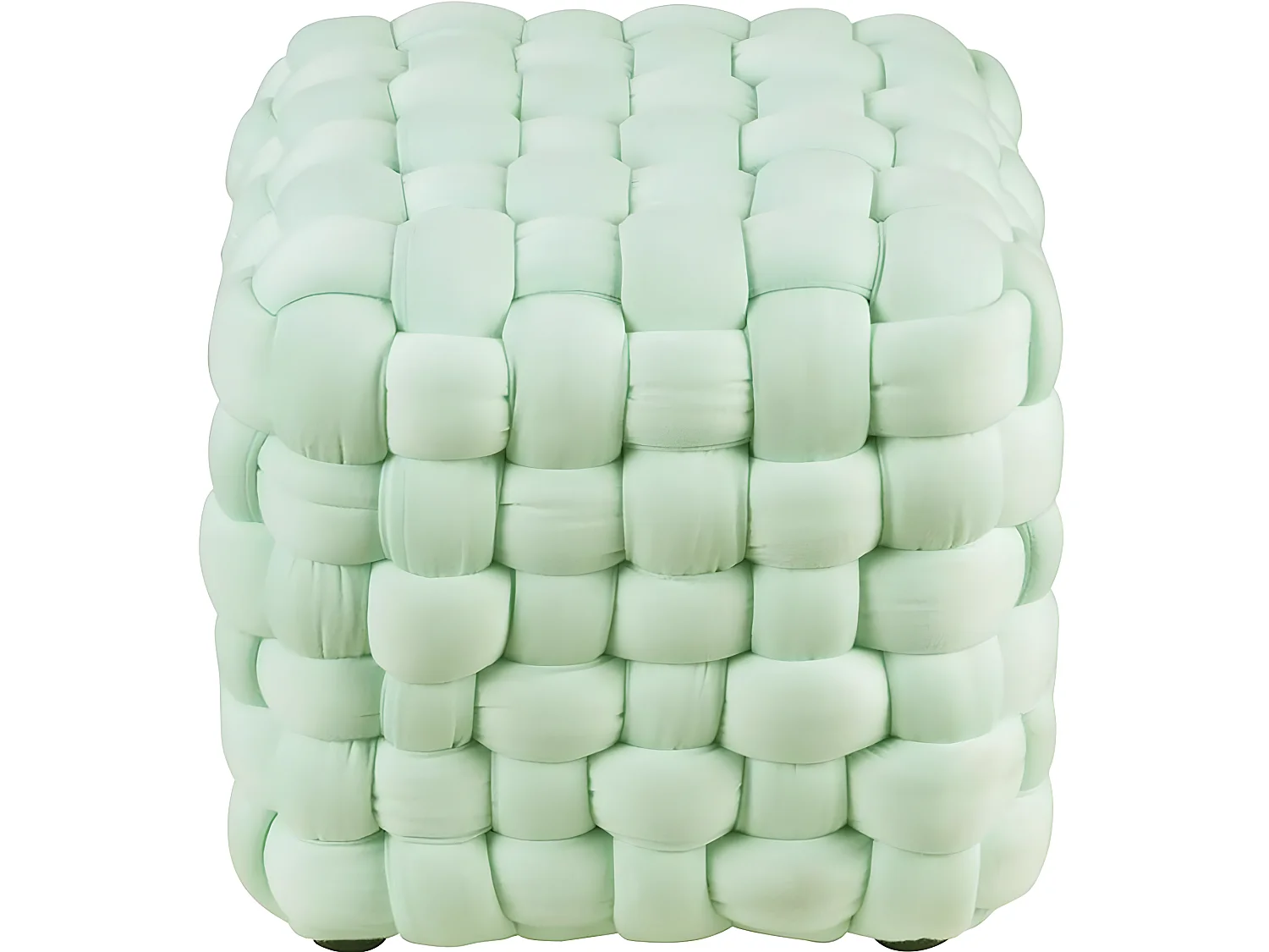 TRENZA - Pouf Carré en Tissu Doux Tressé Vert clair