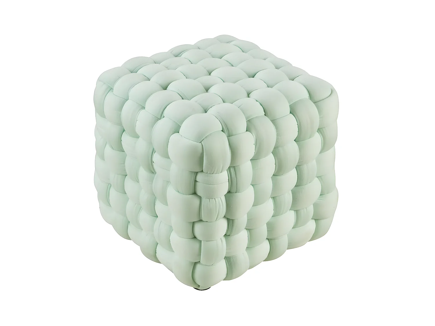 TRENZA - Pouf Carré en Tissu Doux Tressé Vert clair