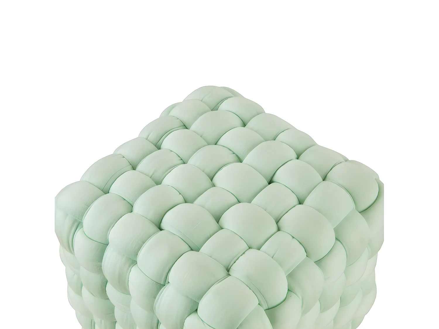 TRENZA - Pouf Carré en Tissu Doux Tressé Vert clair