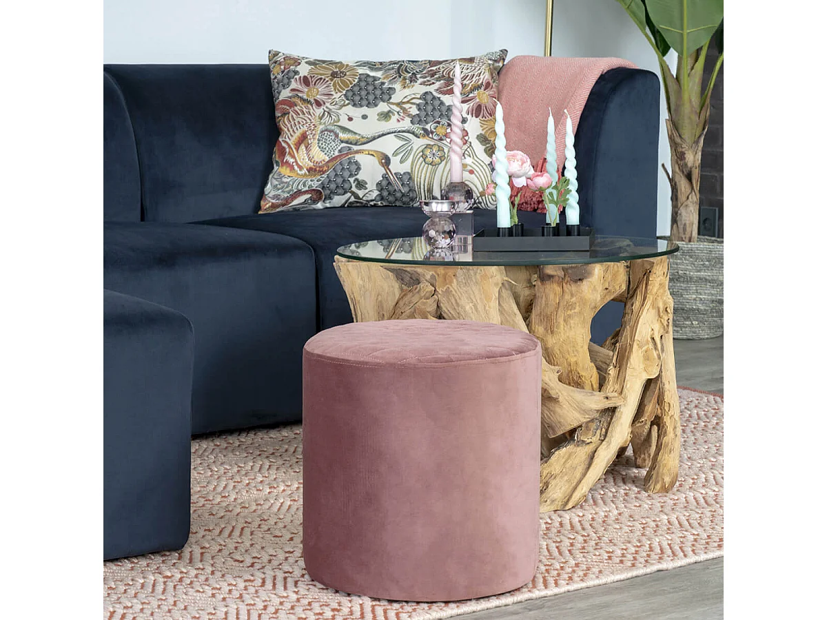 BUBBEL - Pouf Rond Ø34cm Velours Coloris Rose