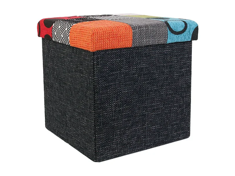 KERAVA - Pouf-Coffre Pliable Motif Patchwork