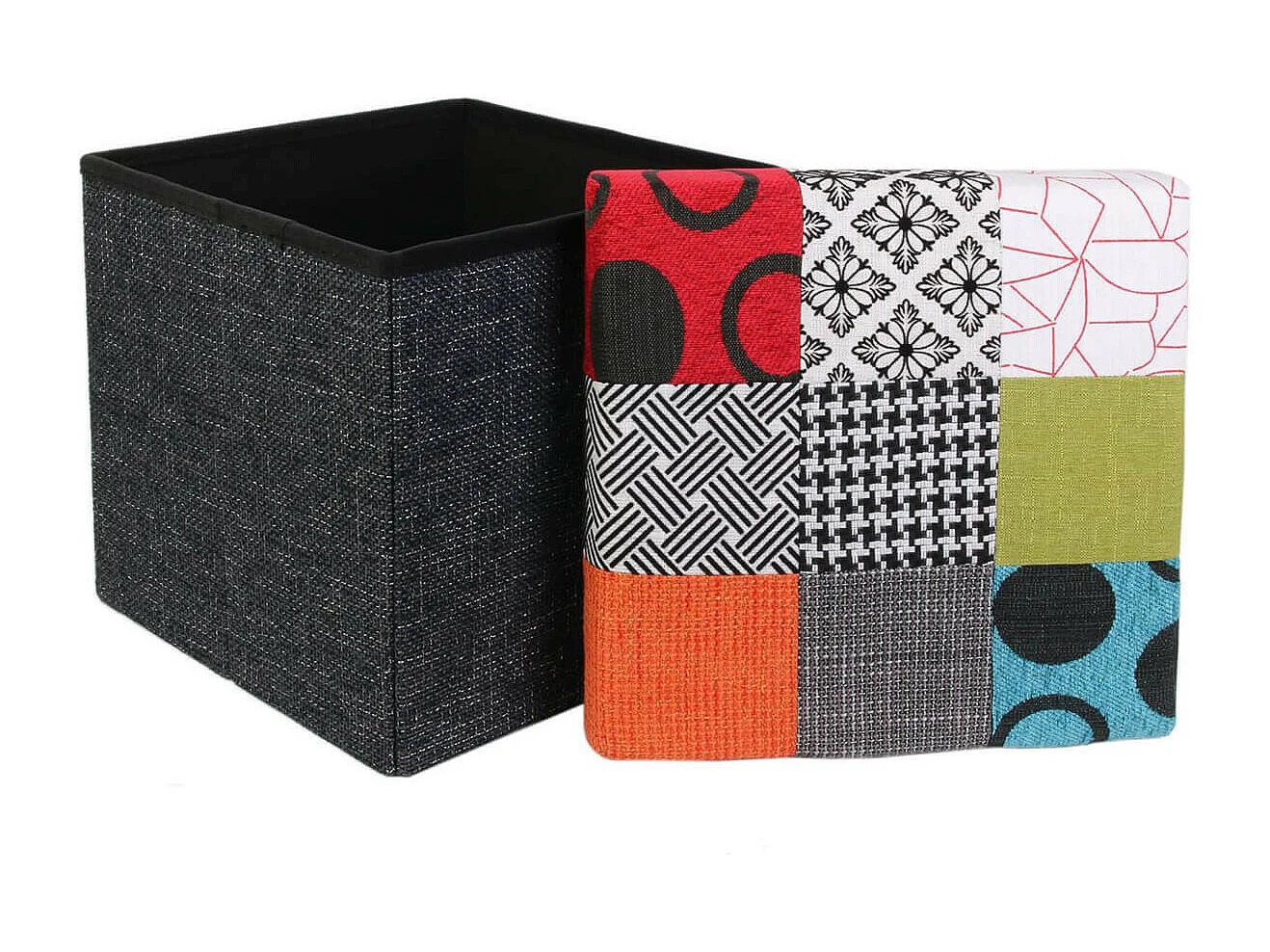 KERAVA - Pouf-Coffre Pliable Motif Patchwork