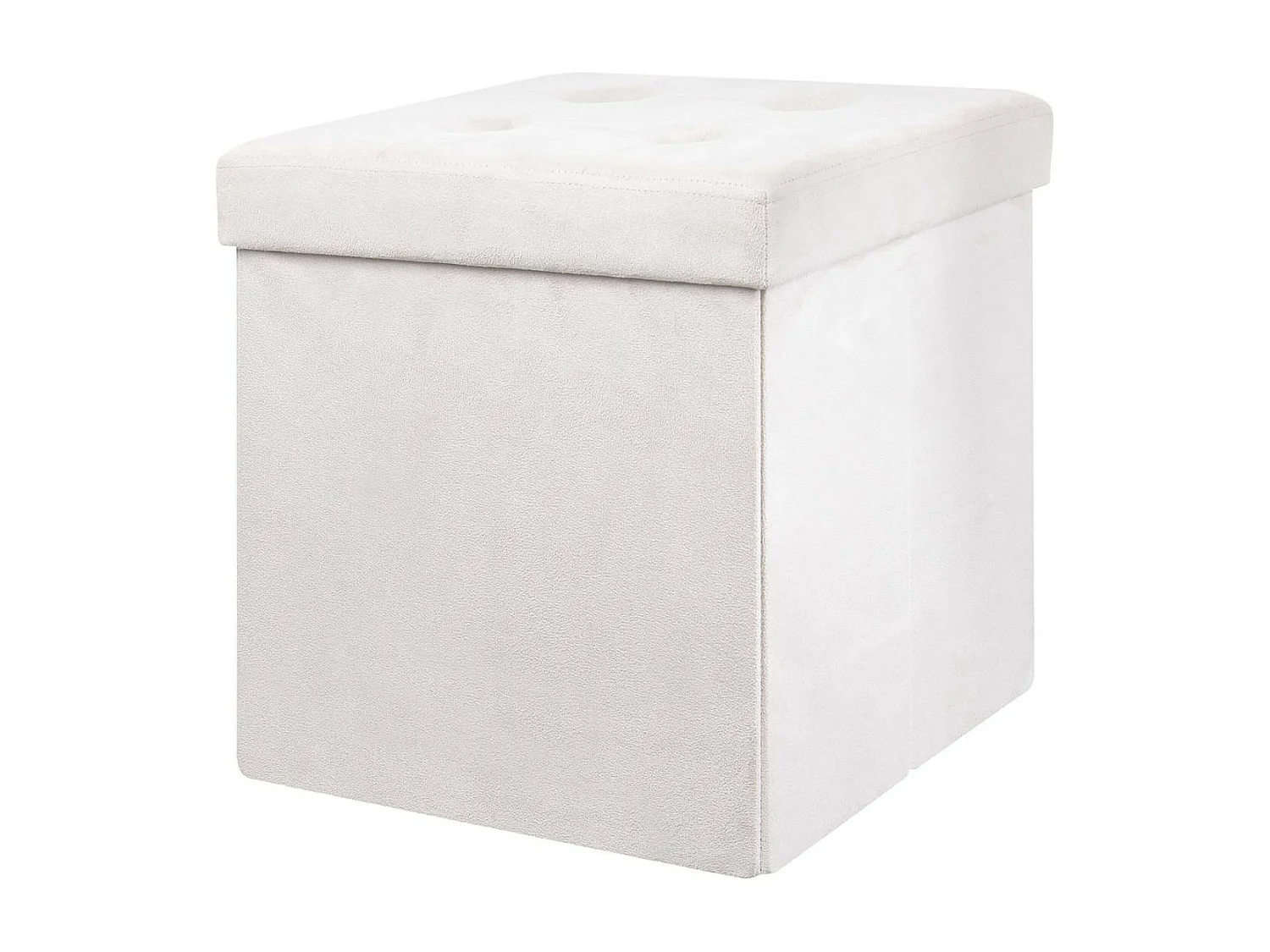PAULA - Pouf-Coffre Pliable Capitonné Suédine Blanc