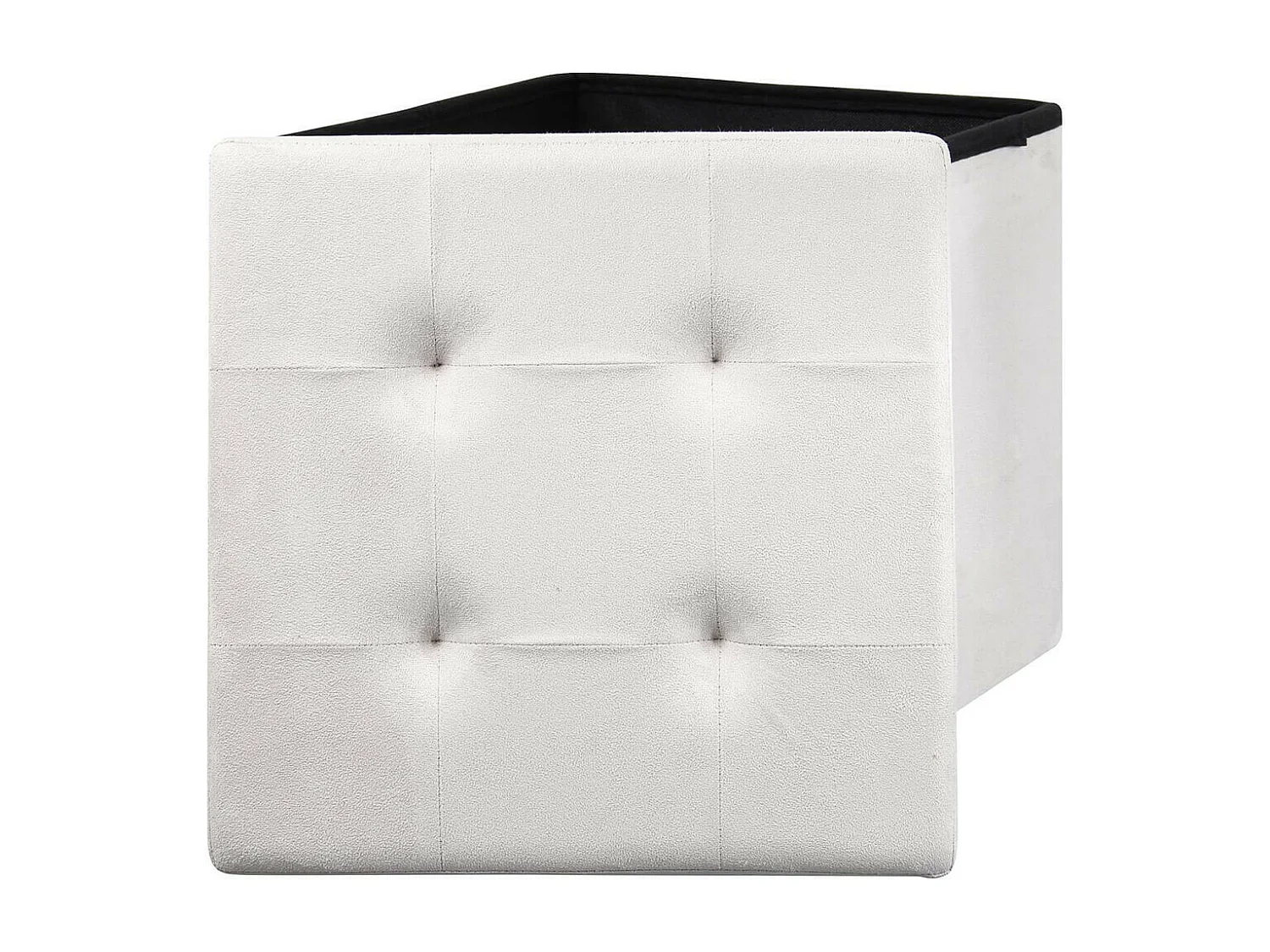 PAULA - Pouf-Coffre Pliable Capitonné Suédine Blanc