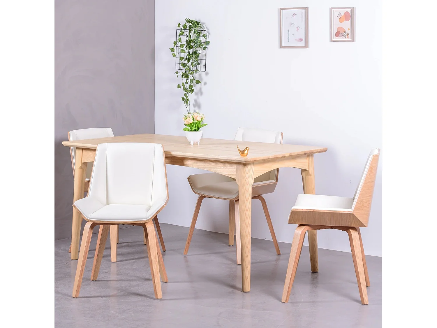 Chaise en bois clair d'érable avec coussin en similicuir - Nordic S - Blanc