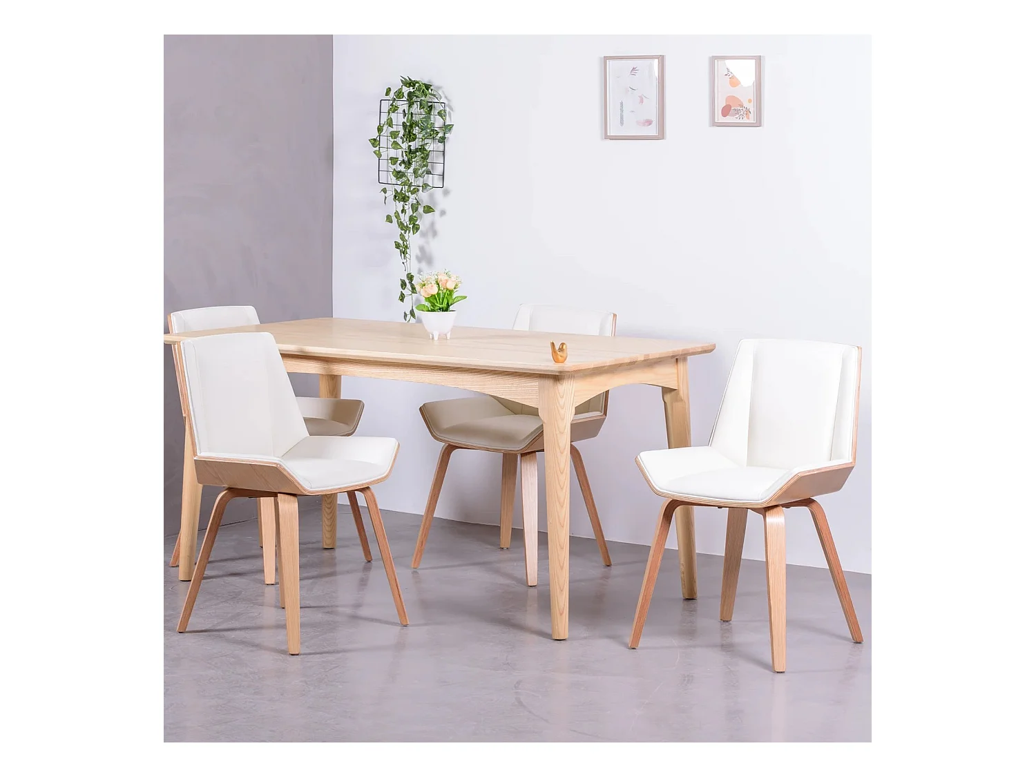 Houten stoelen van licht esdoorn met kussen van kunstleer - Nordic S - Wit