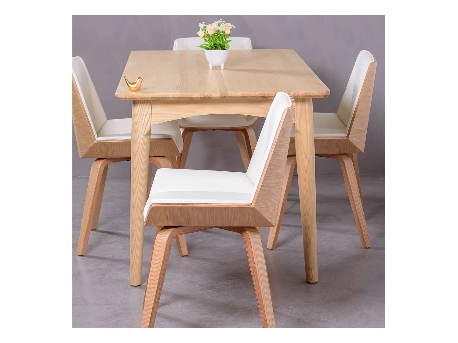 Houten stoelen van licht esdoorn met kussen van kunstleer - Nordic S - Wit