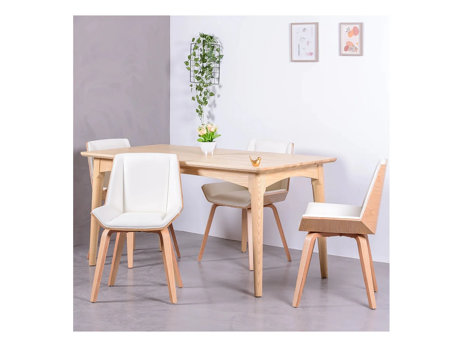 Houten stoelen van licht esdoorn met kussen van kunstleer - Nordic S - Wit