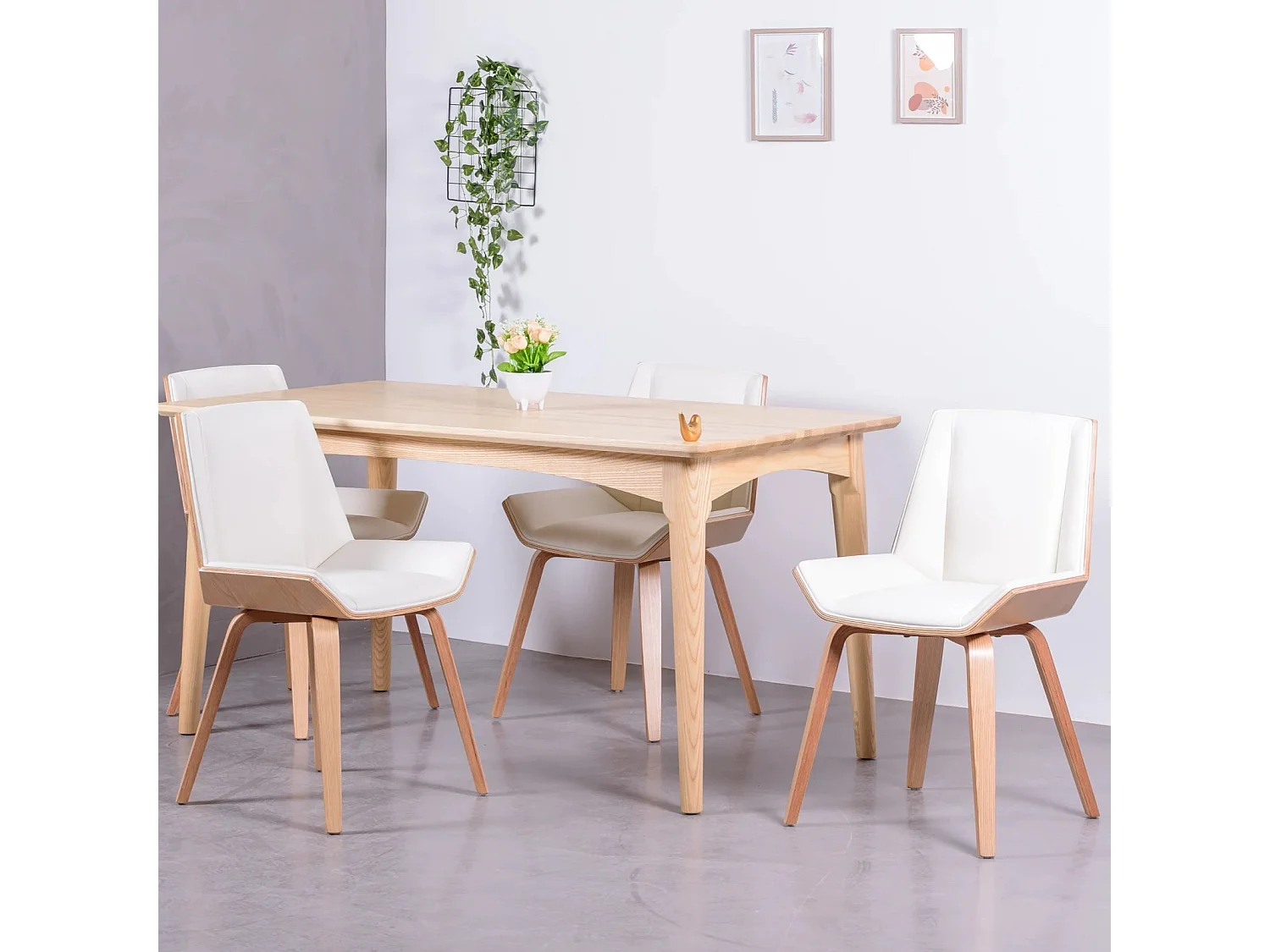 Cadeira de madeira clara de bordo com almofada de couro sintético - Nordic S - Branco