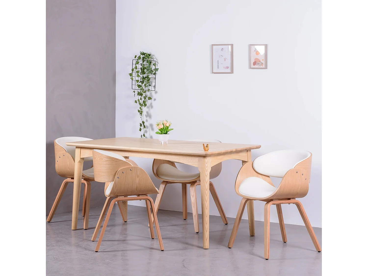 Sedia scandinava in legno chiaro di acero con cuscino in similpelle - Burrow S - Bianco