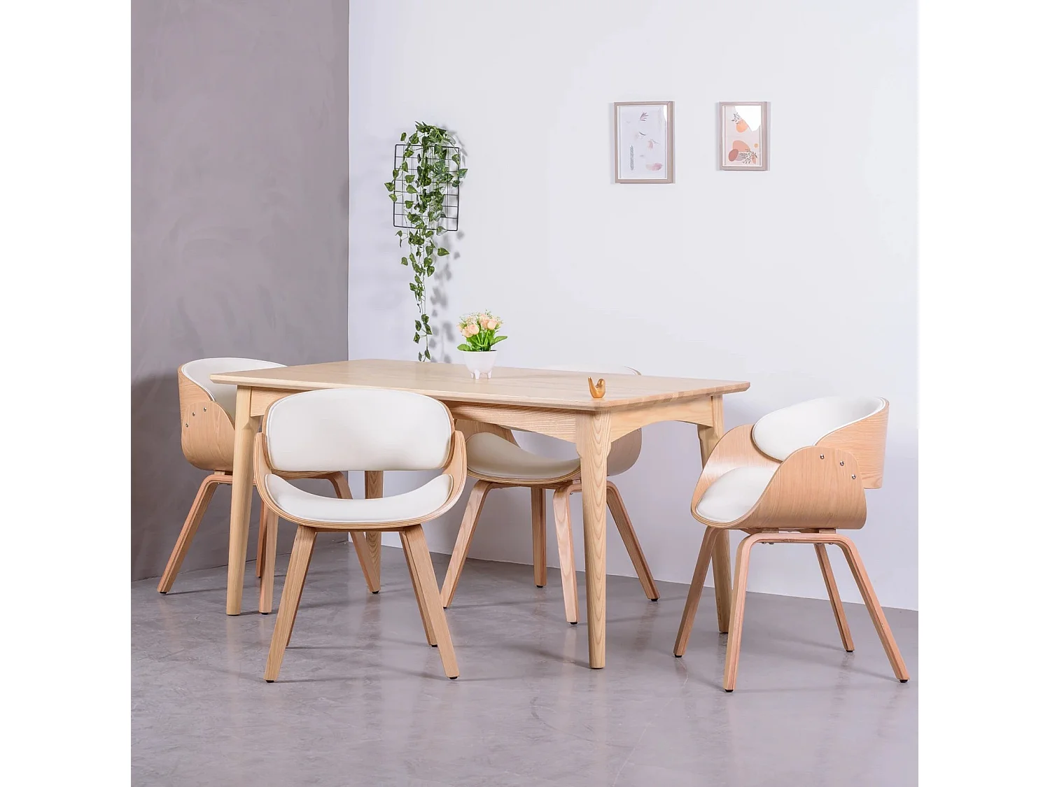 Sedia scandinava in legno chiaro di acero con cuscino in similpelle - Burrow S - Bianco