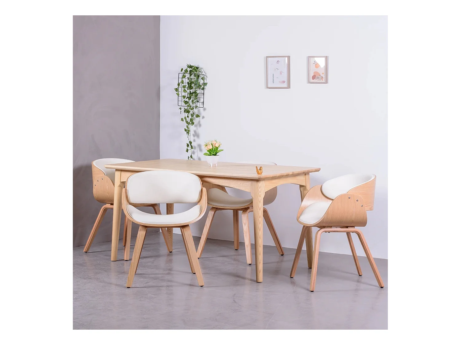 Scandinavische Houten stoelen van lichte esdoorn met kunstleren kussen - Burrow S - Wit