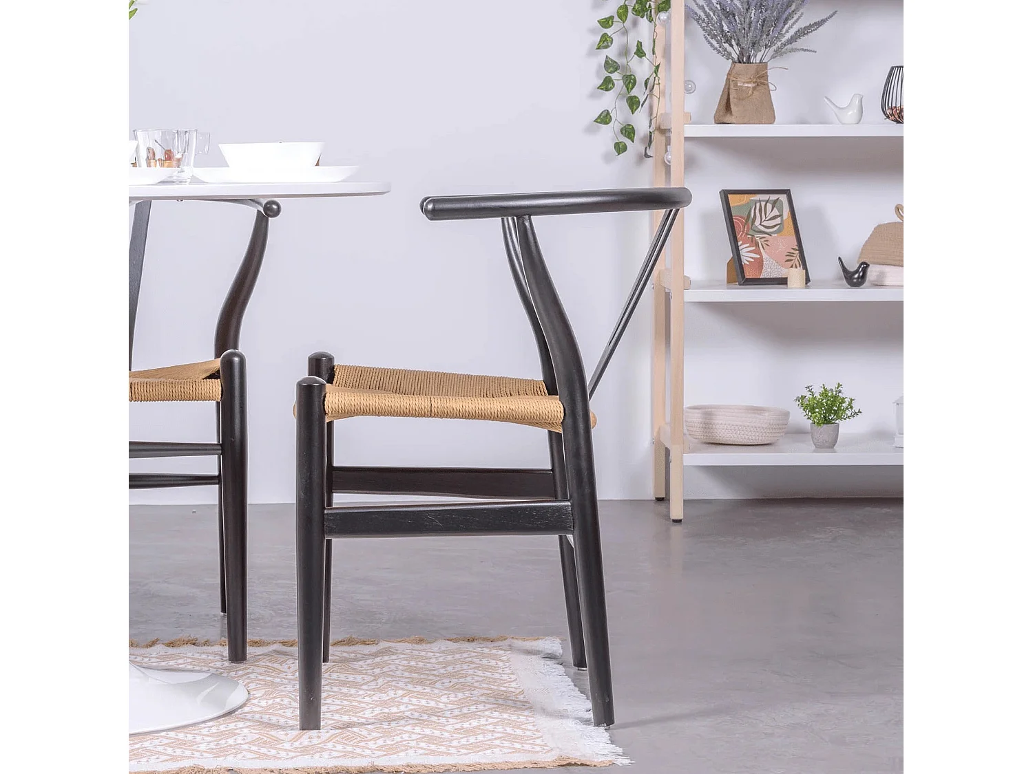 Silla nórdica en madera de haya de colores y cuerda ecológica - Wish - Negro
