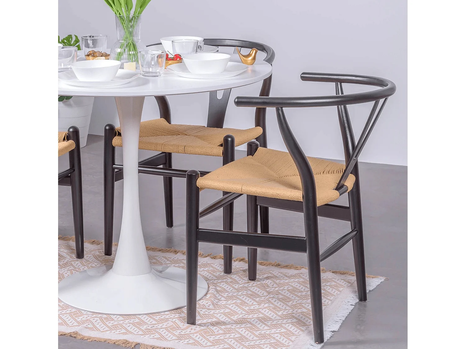 Silla nórdica en madera de haya de colores y cuerda ecológica - Wish - Negro