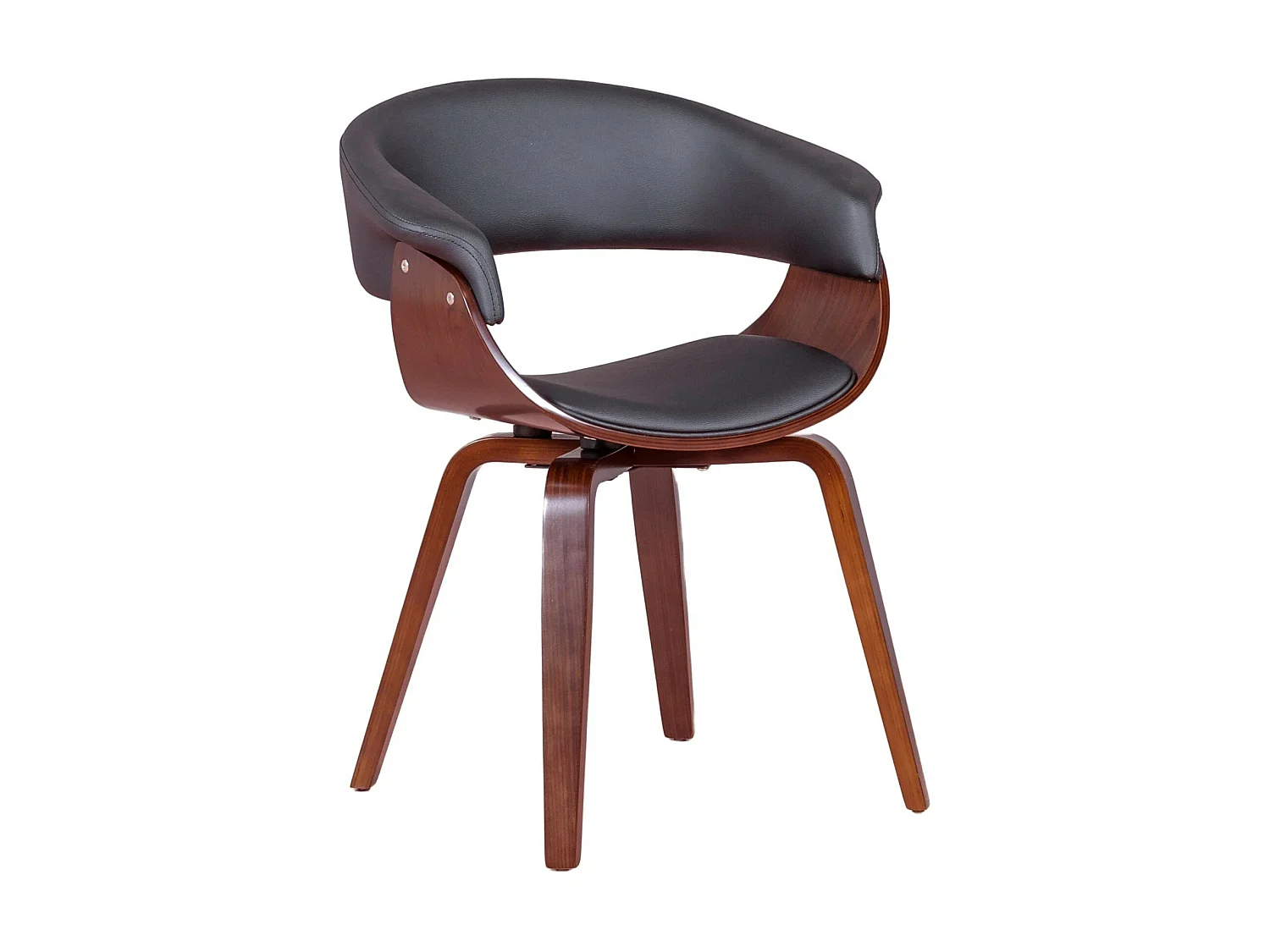 Chaise scandinave avec accoudoirs en bois de noyer foncé et tapissée en simili cuir - Burrow - Noir