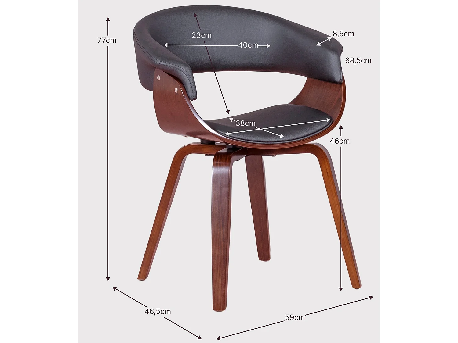 Chaise scandinave avec accoudoirs en bois de noyer foncé et tapissée en simili cuir - Burrow - Noir