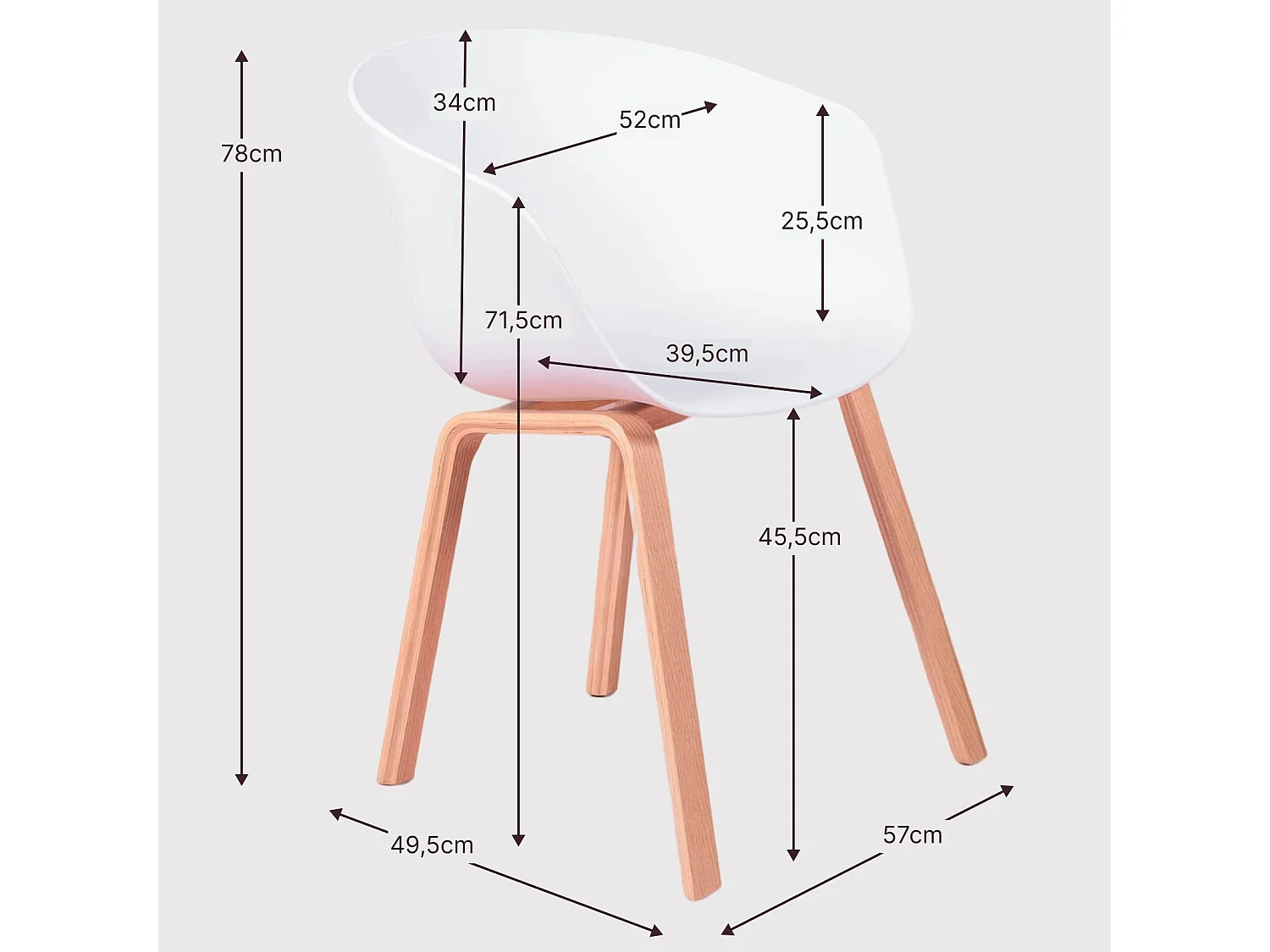 Chaise avec assise en plastique et pieds en bois de hêtre - Daxer - Blanc