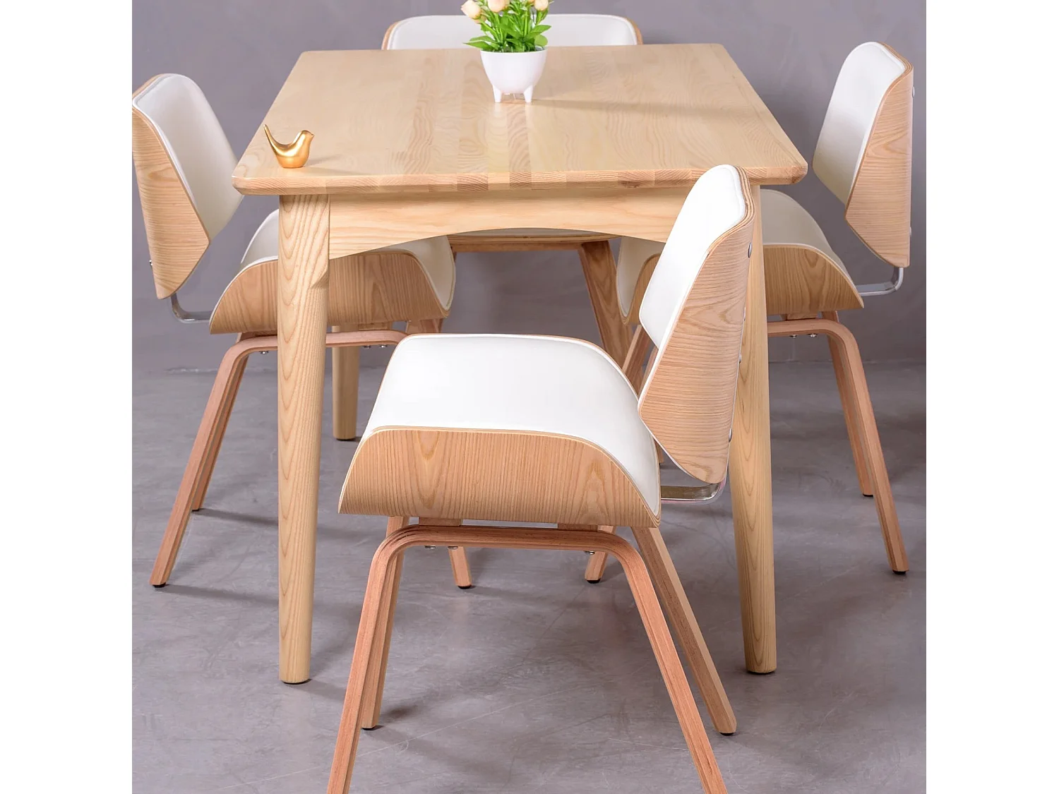 Chaise en bois d'érable clair avec coussin en similicuir - Nordic - Blanc