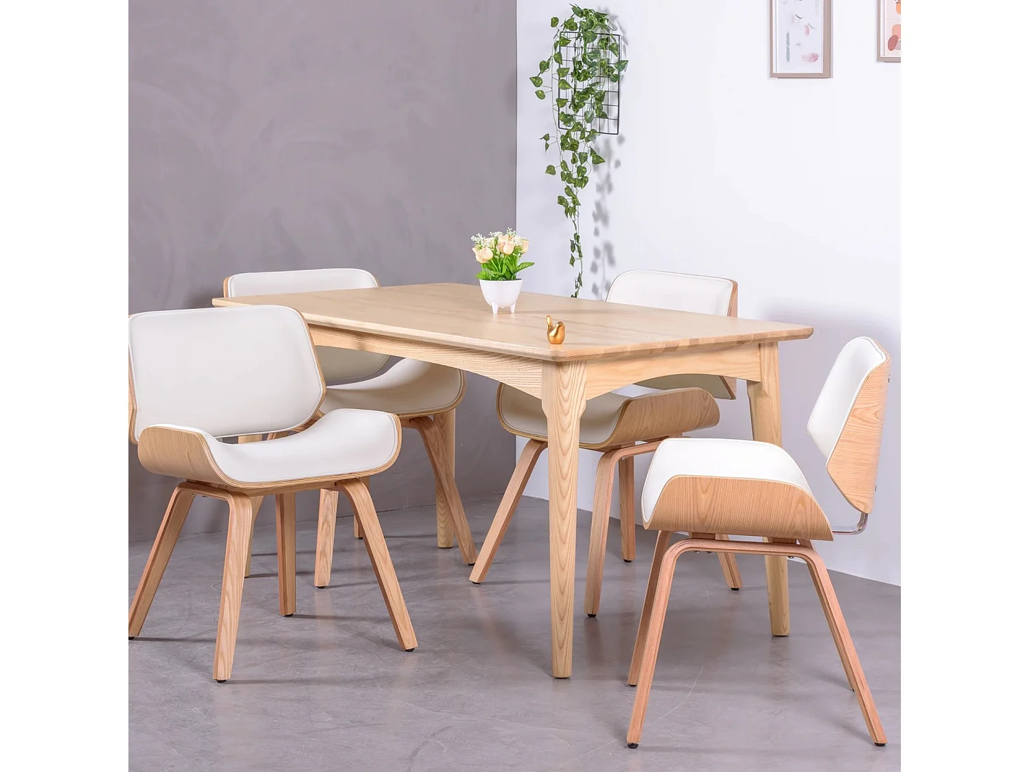 Chaise en bois d'érable clair avec coussin en similicuir - Nordic - Blanc