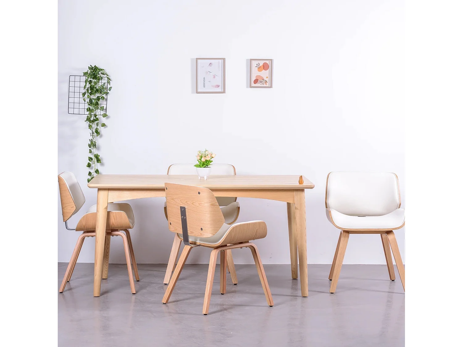 Chaise en bois d'érable clair avec coussin en similicuir - Nordic - Blanc