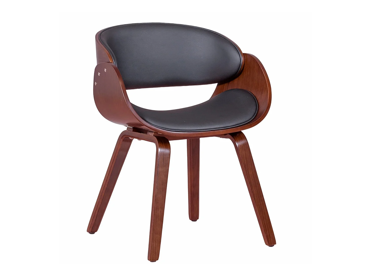 Chaise scandinave avec accoudoirs en bois de noyer foncé et tapissée en simili cuir - Burrow S - Noir