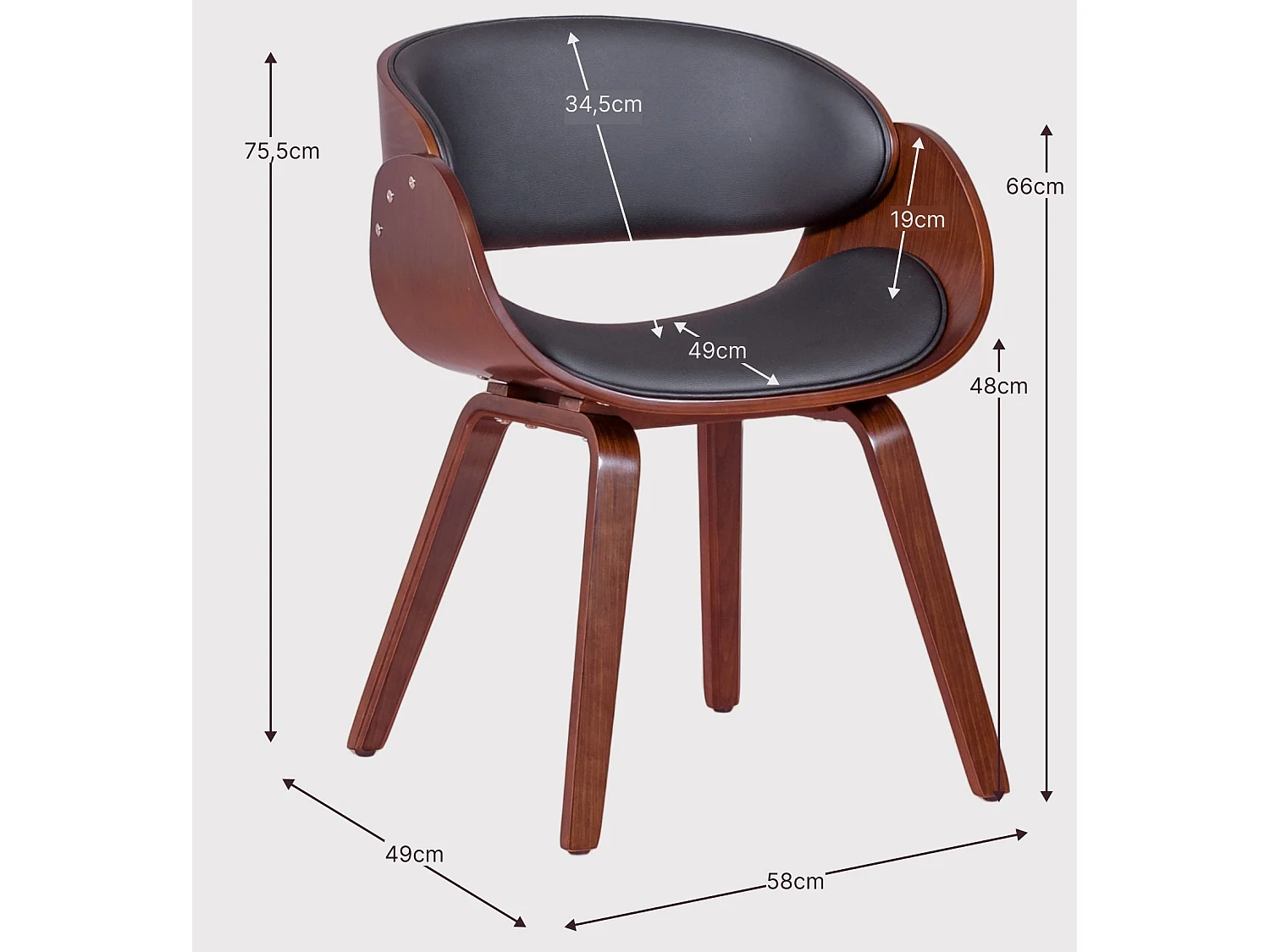 Chaise scandinave avec accoudoirs en bois de noyer foncé et tapissée en simili cuir - Burrow S - Noir