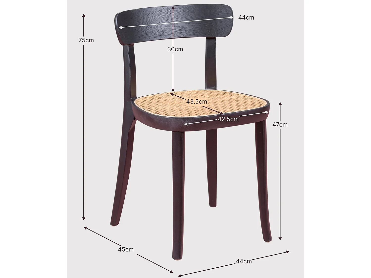 Silla de diseño en madera de fresno y asiento de ratán natural - Tours - Negro