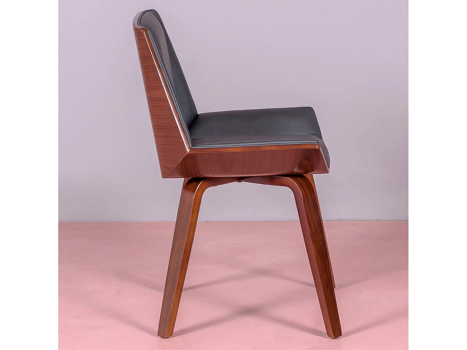 Chaise en bois de noyer foncé avec coussin en similicuir - Nordic S - Noir