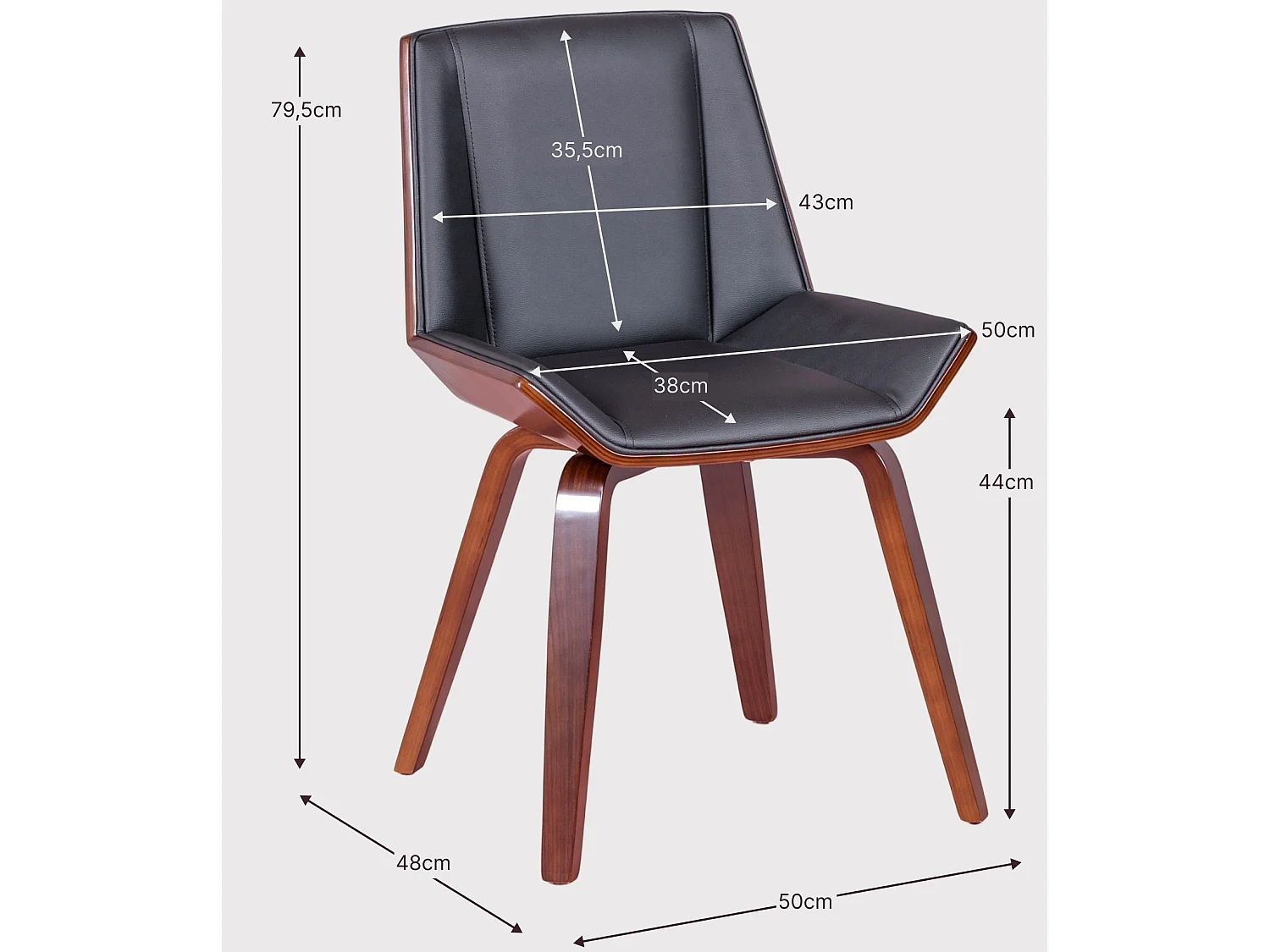 Chaise en bois de noyer foncé avec coussin en similicuir - Nordic S - Noir