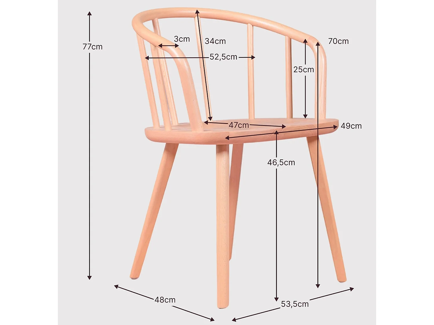 Cadeira de jantar esculpida à mão com braços em madeira de faia natural - Organic - Faia natural