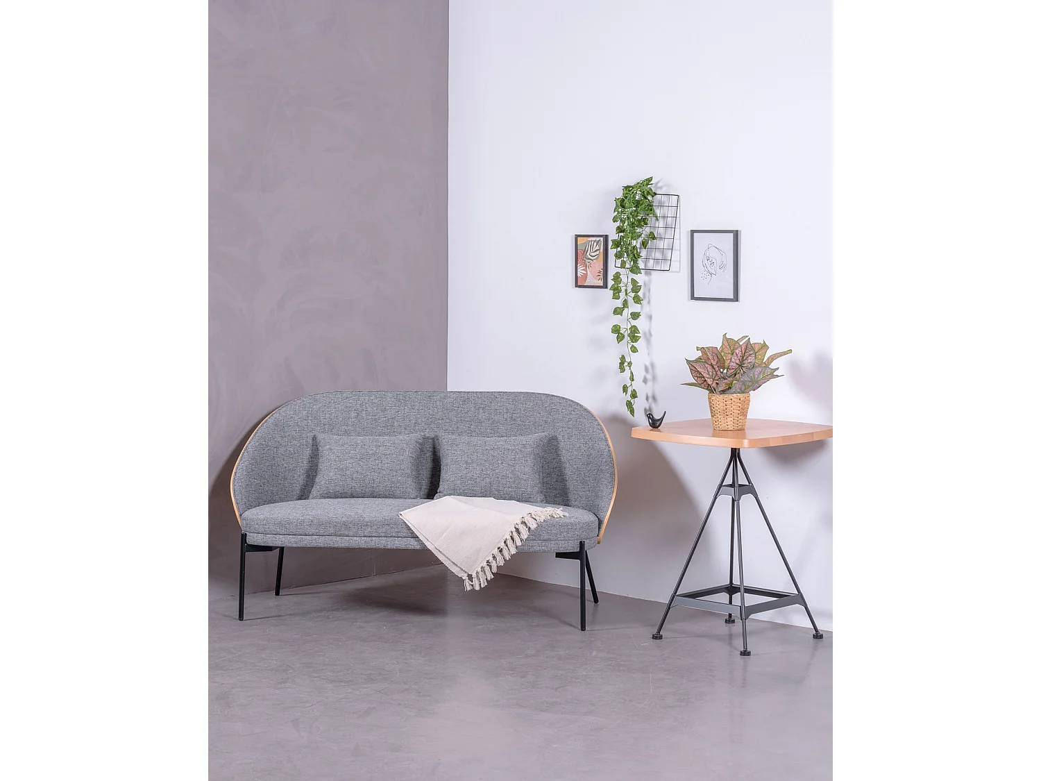 Industriële hoge tafel in beukenhout en gelakt staal (60x60cm) - Amadeus - Natuurlijke beuk