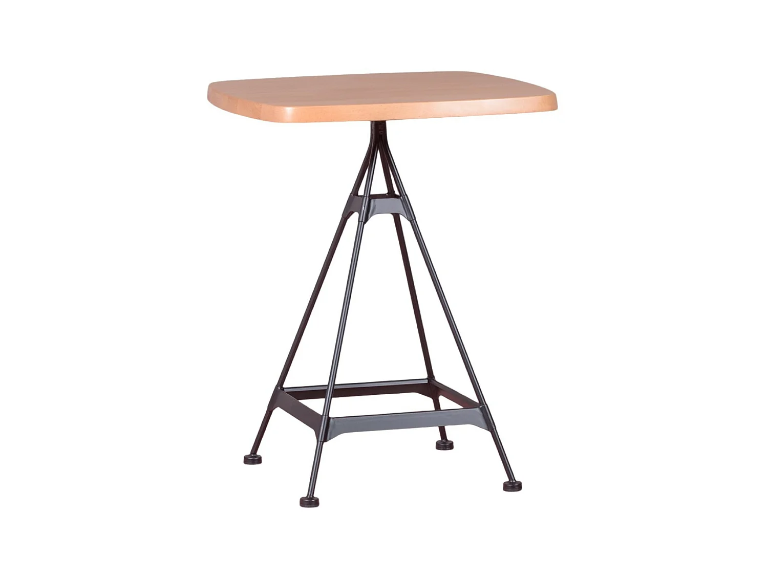 Table haute industrielle en bois de hêtre et acier laqué (60x60cm) - Amadeus - Hêtre naturel