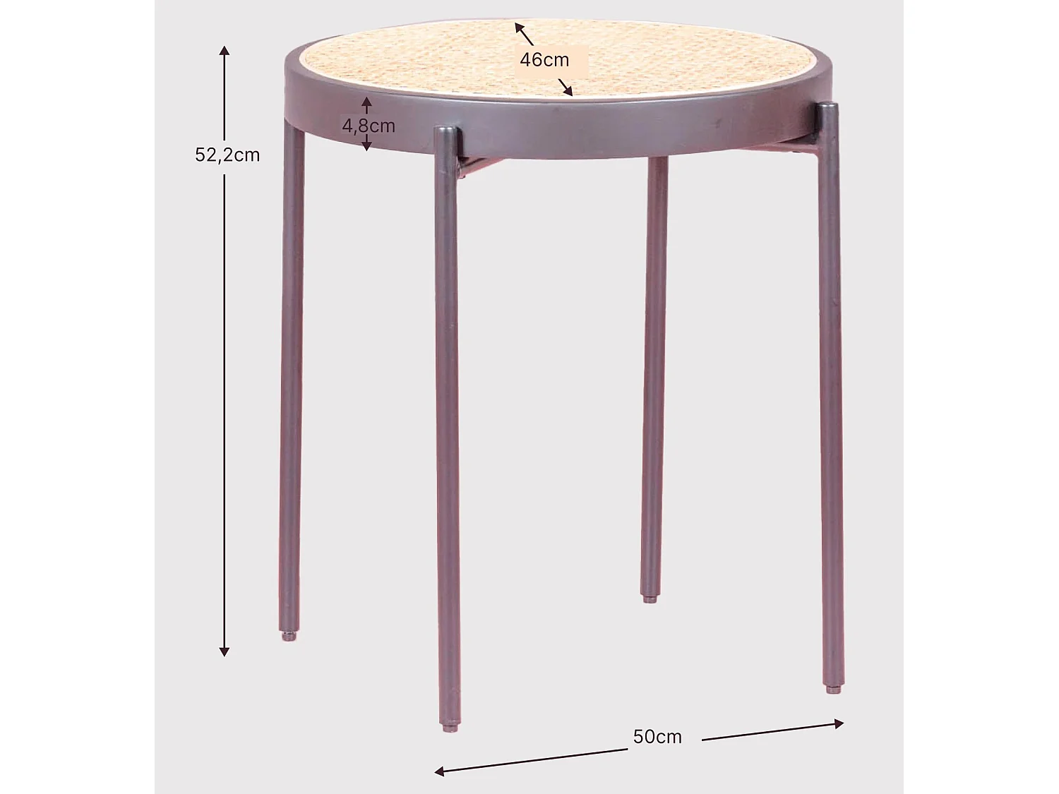 Table d'appoint rétro avec détails en rotin naturel (46cm) - North - Noir